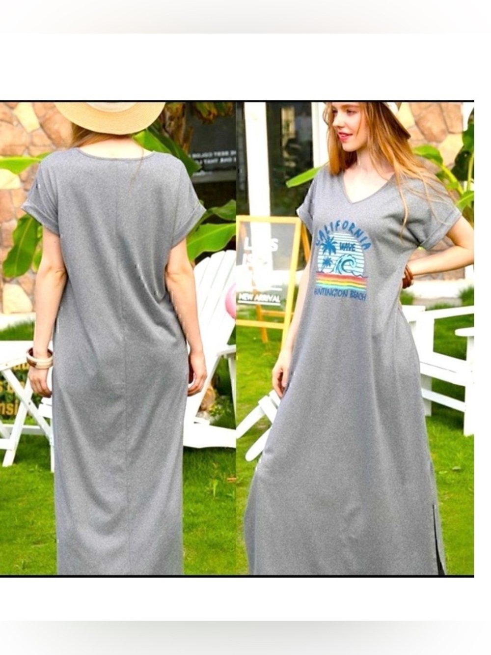 NWT Ninexis Huntington  Beach California T Shirt  Maxi  Dress 1X